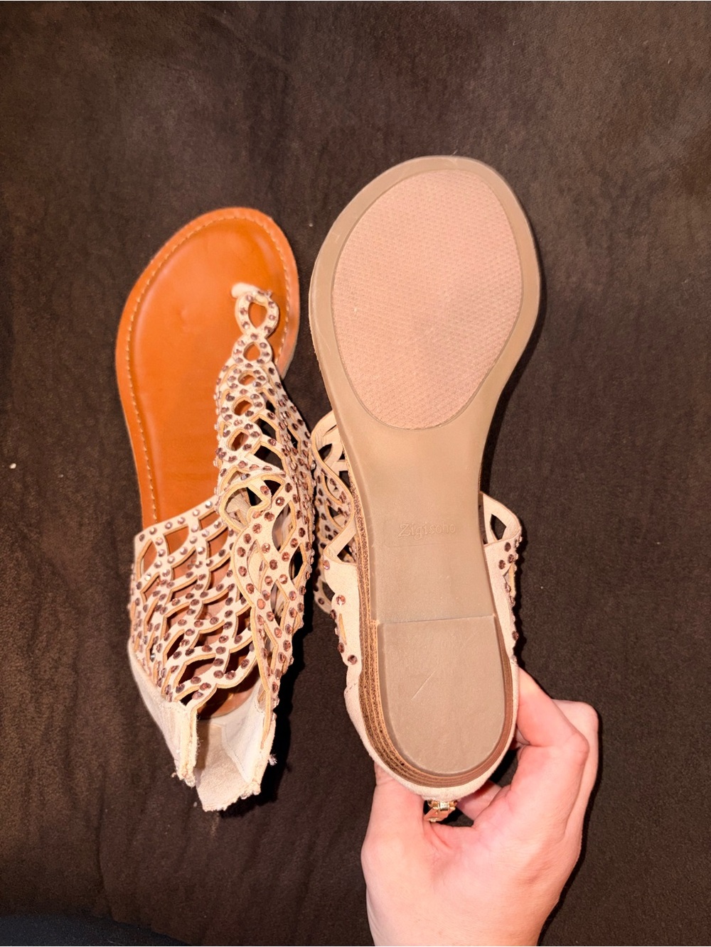 Zigi Soho Light Beige Cutout Rhinestone Sandals